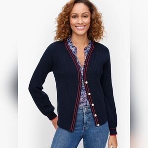 Talbots V-Neck Cardigan - Tipped  Pearl Buttons Size Mp Style # P223121468